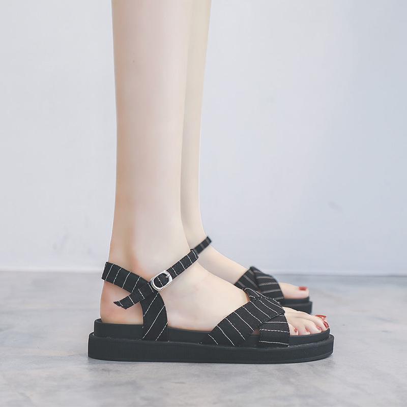 Summer Sandals Female Students  College Style Flat Sandals Female Outer Wear Fashion Thick-soled Roman Sandals Women