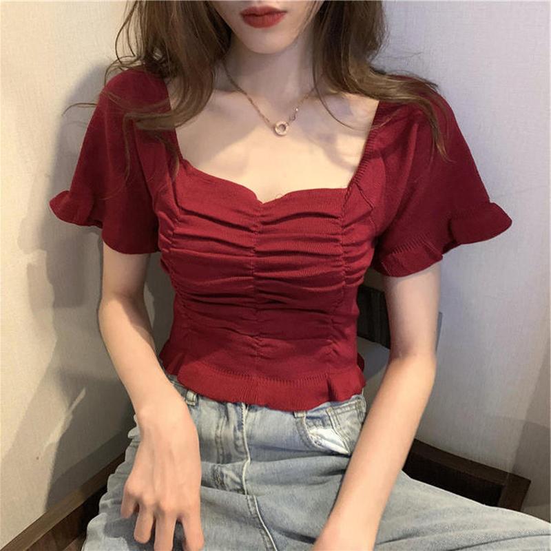 Ice Silk Short-sleeved T-shirt Female Student Summer Dress Large Size Loose Knitting Thin French Top Casual Fashion