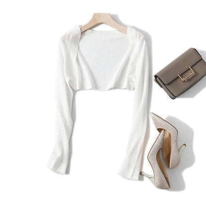 Knitted Cardigan Ultra-short Sun Protection Shirt Women's Thin Air-conditioned Shirt Shawl with Long Sleeves