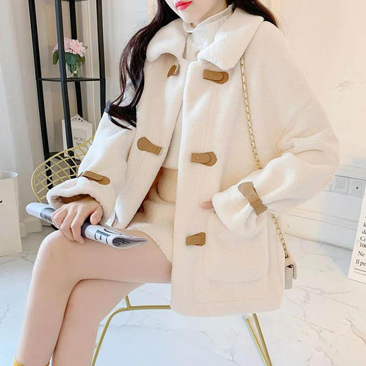 Autumn and Winter Models All-match Korean Style Loose Short Short Lamb Wool Coat Women