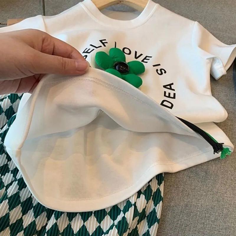 Girls Set Summer Children's Short -sleeved T -shirt Two -piece Female Baby Anti -mosquito Pants Summer Dress