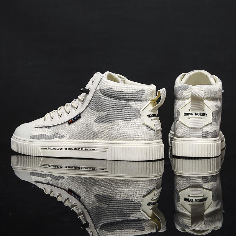 Spring Men's High-top Canvas Shoes Korean Fashion Camouflage Vulcanized Shoes Round Toe Trend Tie Sneaker Rubber Men Boots