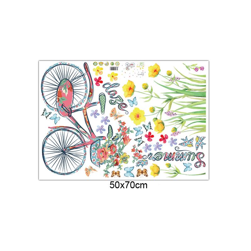 [Wall sticker] cartoon summer bicycle butterfly flowers birds wall stickers for kids rooms bedroom k
