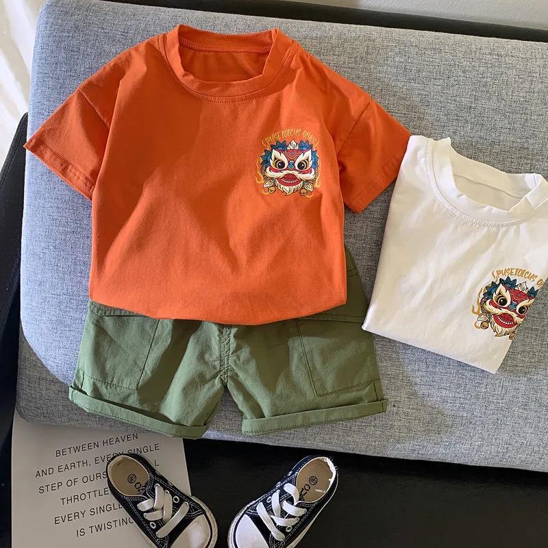 Boys Set Children Clothing Middle-big Kids Short-sleeve Suit Boy T-shirt Camouflage Pants Summer