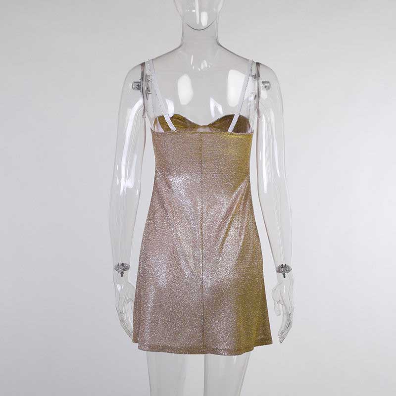 Glitter Bright Diamond Stitching Suspender Dress Women's European and American Fashion Bright Silk Slim Short Skirt