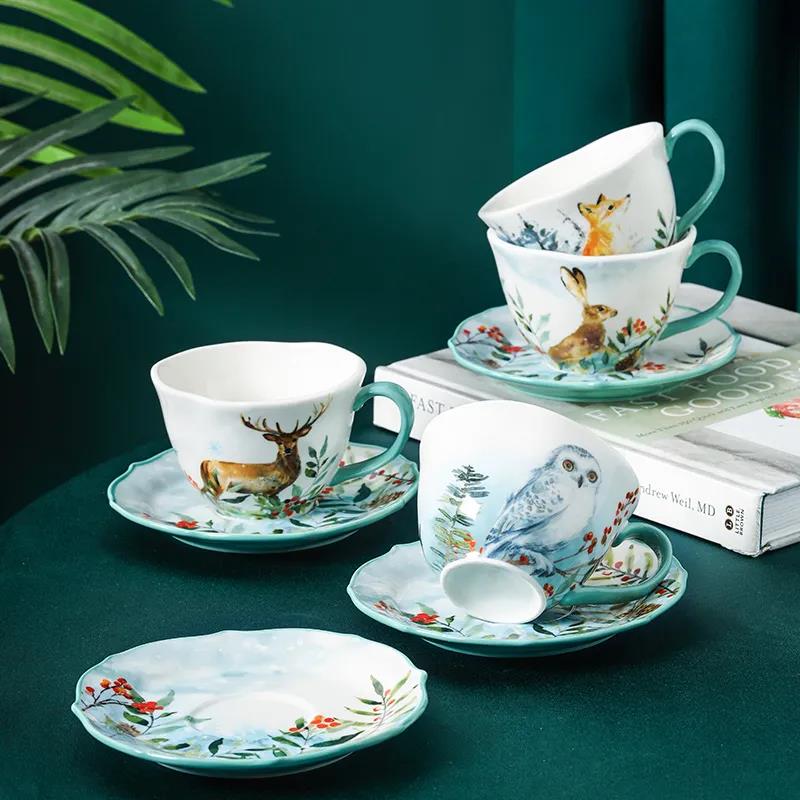 Nordic High-end Coffee Cup Net Red Coffee Cup Ins Afternoon Tea Tea Set with Spoon High Value Flower Tea Cup and Saucer Set