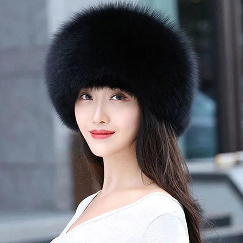 Women's Winter Hat Imitated Fox Fur Ball Plush Beret All-match Adjustable Hat Warm Cold Proof Ear Protection Hat Solid Fluffy Plushy Top Cap Fur Hat