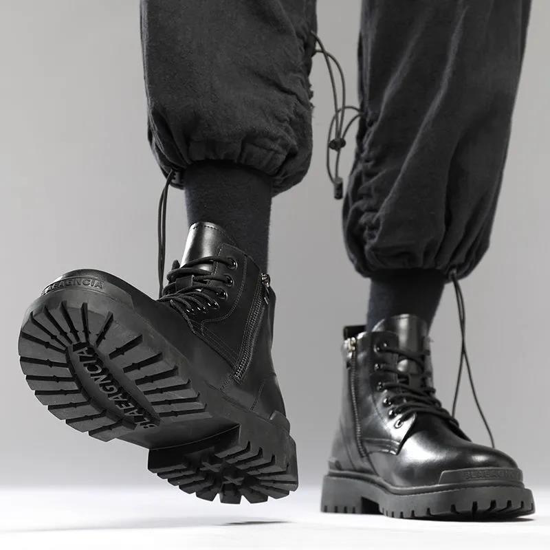British Style Fashion Trend Martin Boots Men's High-top Shoes Korean Leather Boots All-match High School Boots for Students