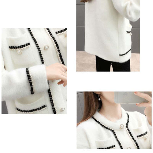 Small Fragrant Style Mink Velvet Thick Short Coat Women Autumn and Winter Style Western Knitted Cardigan Woolen Coat