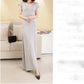 Fashion Long Maxi Dress Cotton Short Sleeve Crew Neck Elastic Backless Summer Dress Party Dress