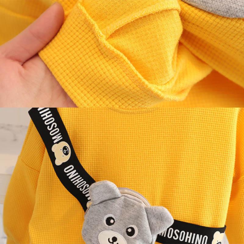 Boys Spring Suit Spring and Autumn Long-sleeved Sweater Two-piece Set Baby Cartoon Bear Shoulder BagTop Pants Two-piece Set