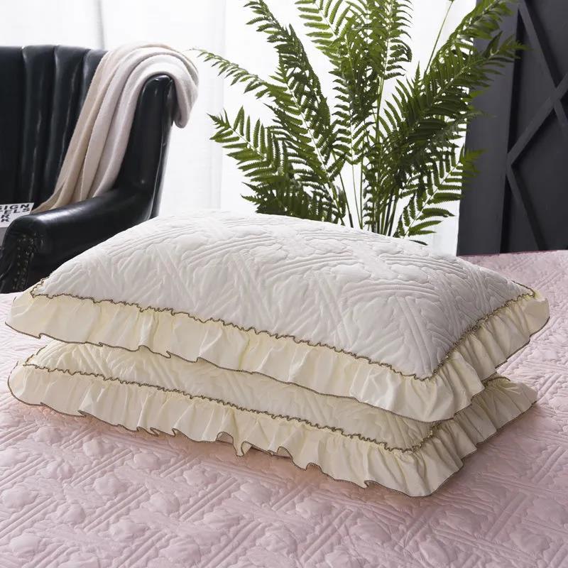 Pure Cotton Solid Color Pillowcases A Pair of Ruffled Quilted Pillowcases Antibacterial Pillowcases (without Pillows)