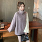 Autumn and Winter Loose Turtleneck Sweater Casual Color Matching Diagonally Buttoned Top Fashion Knitted Women's Jacket