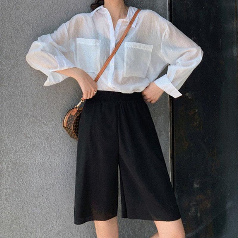 Ice Silk Wide-leg Large Size Sports Shorts Women's Summer Loose High-waisted Thin Trousers Thin Casual Five-point Pants