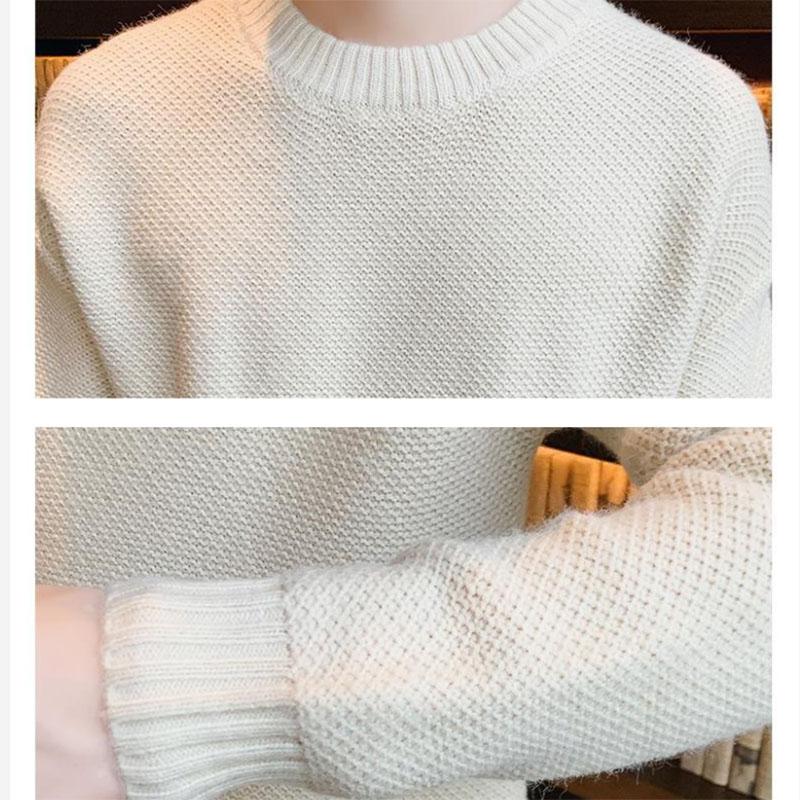 Autumn/winter Sweater Men's Plus Velvet Thick Warm Knit Sweater Round Neck Fashion Pullover Sweater Suitable for Teenagers