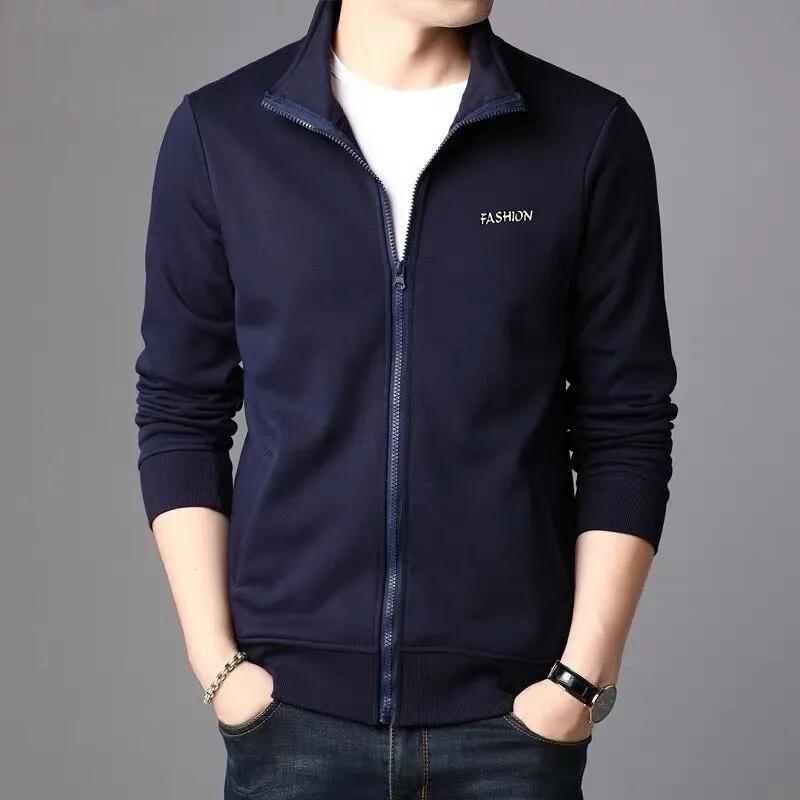 Spring Men's Stand Collar Jacket Casual Basic Coat Youth Clothing Solid Color Tops Warm Zipper Sweatershirt