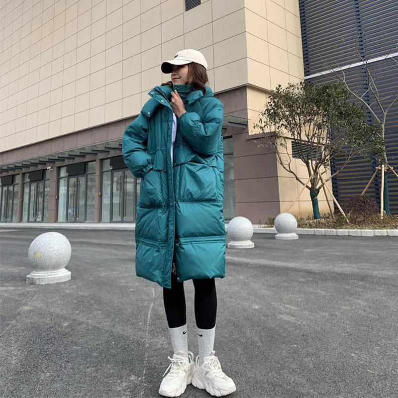 Korean Style Mid-length Over-the-knee Down Jacket Women Loose Waist Thickened White Duck Down Jacket Tide