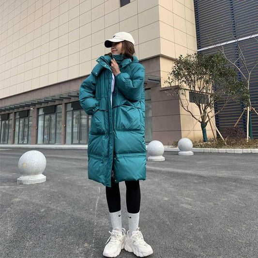 Korean Style Mid-length Over-the-knee Down Jacket Women Loose Waist Thickened White Duck Down Jacket Tide