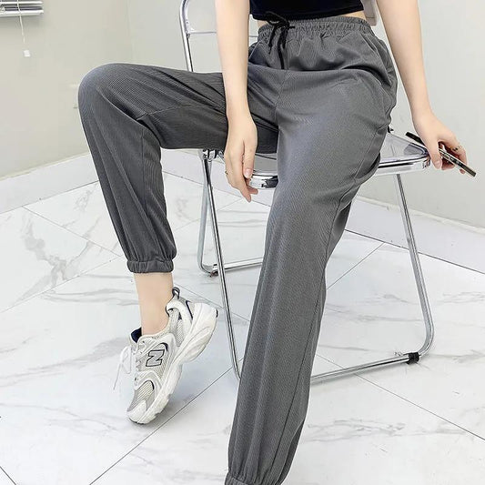 Ice Silk Sports Pants Summer Ladies Loose and Thin Beam Blooming Pants Casual Harem Pants High Waist Thin Sections Versatile