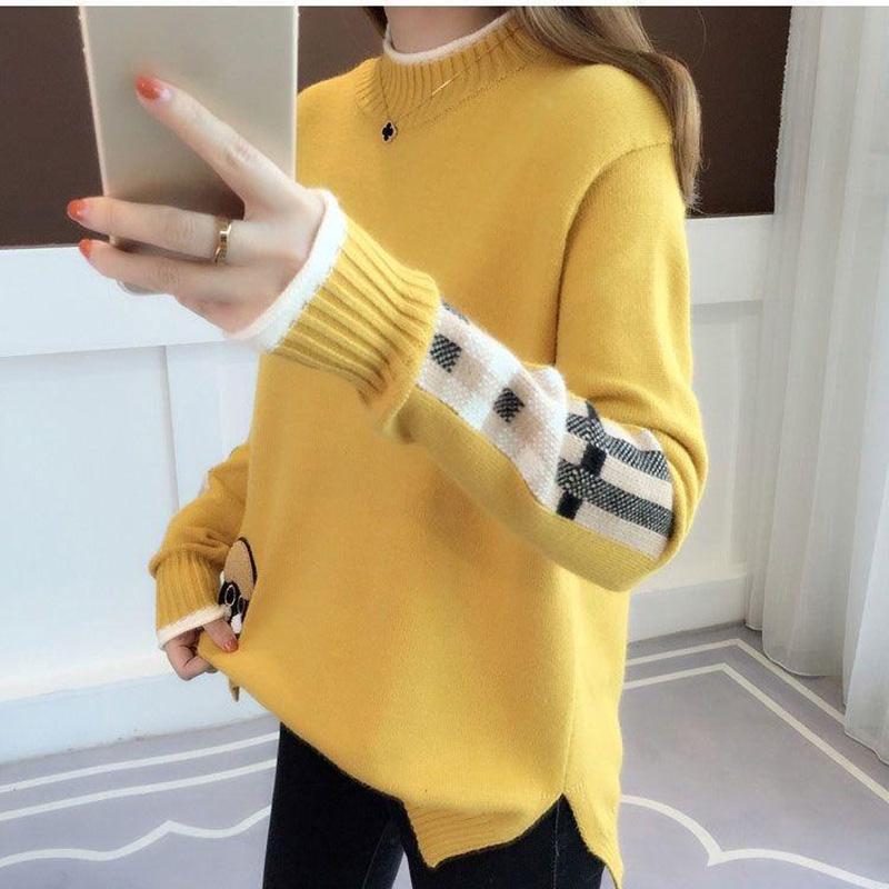 Autumn and Winter Thick Warm Sweater Women's Students Loose Knit Bottoming Shirt