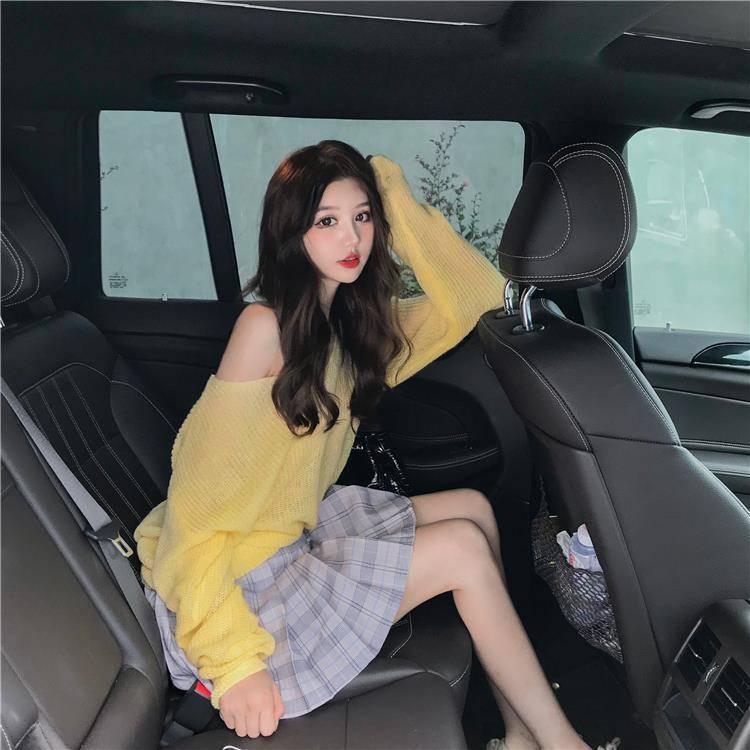 Pofulove Winter Girl Thin Lazy Wind Loose Hollow Sweater Long Sleeve Pullover Retro Bottoming Shirt