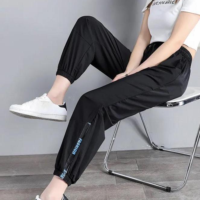 Ice Silk Quick-drying Sports Pants Women's Summer Loose and Thin Large Size Waisted Nine Points Casual Harem Pants
