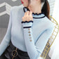 Pofulove early spring new sweater sweater women sweet temperament ruffled flared sleeve cardigan