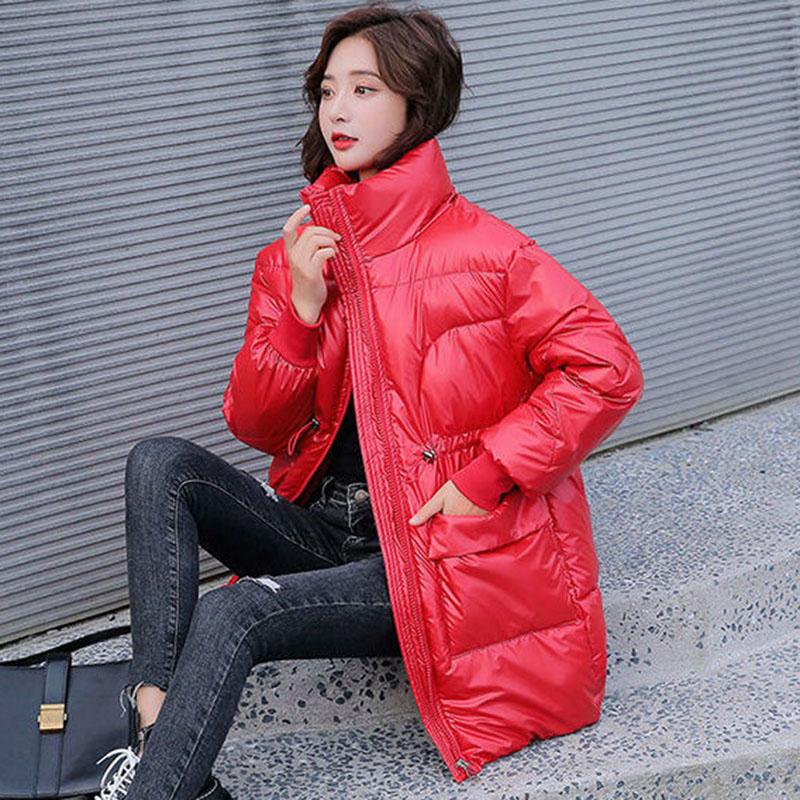 Women's Winter Coats Fashion Glossy Stand Collar Parkas Waterproof Shiny Winter Jacket Women Drawstring Padded Cotton Coat Outwear