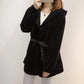 Autumn and Winter, Women's Casual Hooded Waist, Water Velvet Cardigan Net Red Knit Jacket Loose