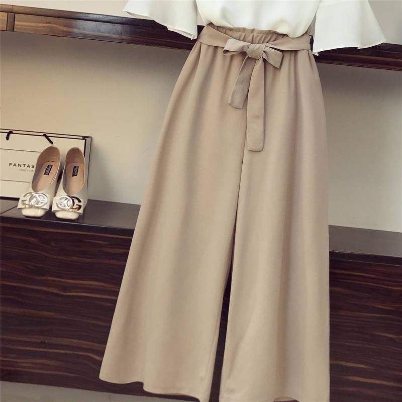 Suit Chiffon Shirt Casual Women's Wear Wide Loose Wide-leg Pants Two-piece Shirt Loose Cover Meat Thin Casual Suit Plus Size Women's Clothing