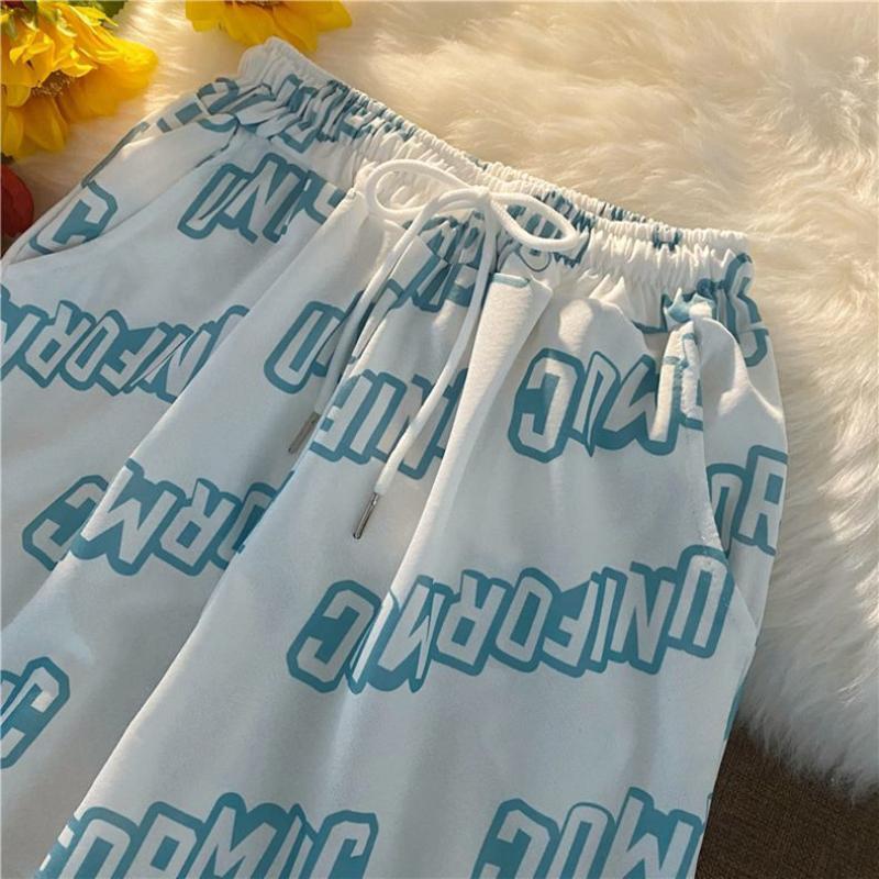 European and American High Street Fashion Brand Letters Full Print Trousers Pants Female Summer Cool Girl Personality Hip Hop High Waist