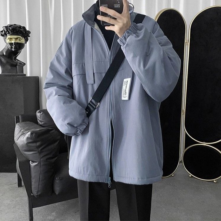 Hong Kong Style Ins Thick Cotton Jacket Male Korean Version of The Trend Loose Student Cotton Jacket Wild Winter Lamb Velvet Jacket