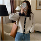 Retro Lapel Contrast Color Thickened Knitted Cardigan Women's Short Long Sleeves Lazy Loose Polo Collar Sweater Coat