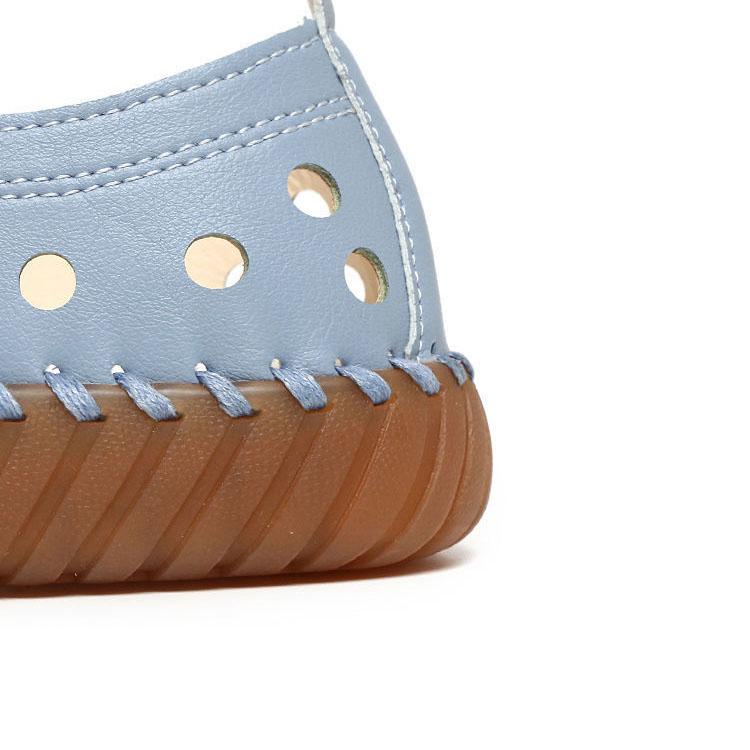 Women's Spring Summer Large Size Flat Shoes Non Slip Soft Sole Solid Color Hollow Out Leather Shoes