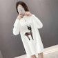 Ofulove Plus Velvet Knitted Medium Long Slim Half Turtleneck Quality Fawn Embroidery Winter