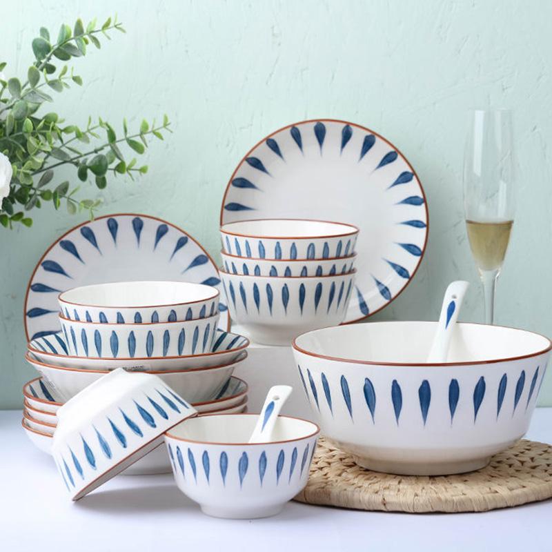 Set Household Japanese Net Red Ins Ceramic Bowl and Plate Set Creative Plate Combination 10 People Tableware Tableware Salad Bowl