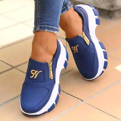 New Spring Black Wedges Sneakers Platform Women Shoes Thick Bottom Fashion Zipper Non-slip Casual Women Vulcanized Shoes