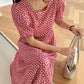 Summer O-Neck Short-sleeved Love Slimming Dress Lace-up Fairy Waist Beach Small Fresh Mid-length Dress Female