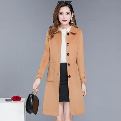 Autumn Winter Coat Jacket  Women Overcoat Wool Coat Long Green Slim Blend Clothes Outerwear