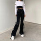 Europe and The United States Street Cool Street Shooting Straps High Waist Jeans Slim Legs Long Casual Wild
