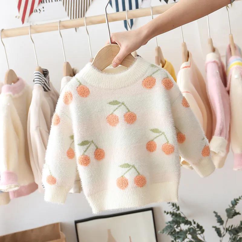 Girls' Sweater Plush Thickened Mink Winter Bottomed Shirt Baby Foreign Style Warm Top Medium and Small Children's Sweater