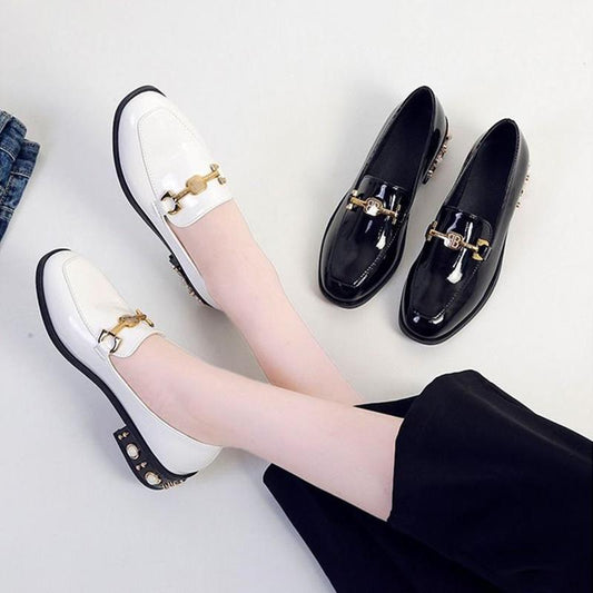 Glossy Cute Working Leather Shoes Women's British All-match Thick-heeled Mid-heel Single-shoes Women's Mid-heel Leather Shoes