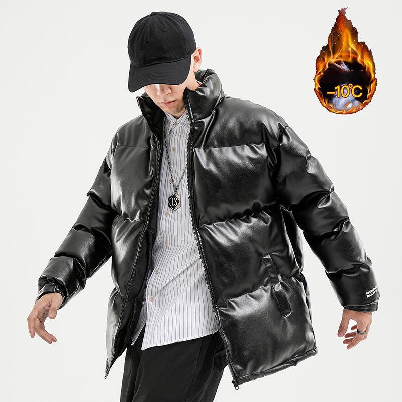 Men's Winter Thick Padded Jacket Bread Suit Clothes Korean Style Trend Loose Student Pu Leather Cotton Jacket Clothes