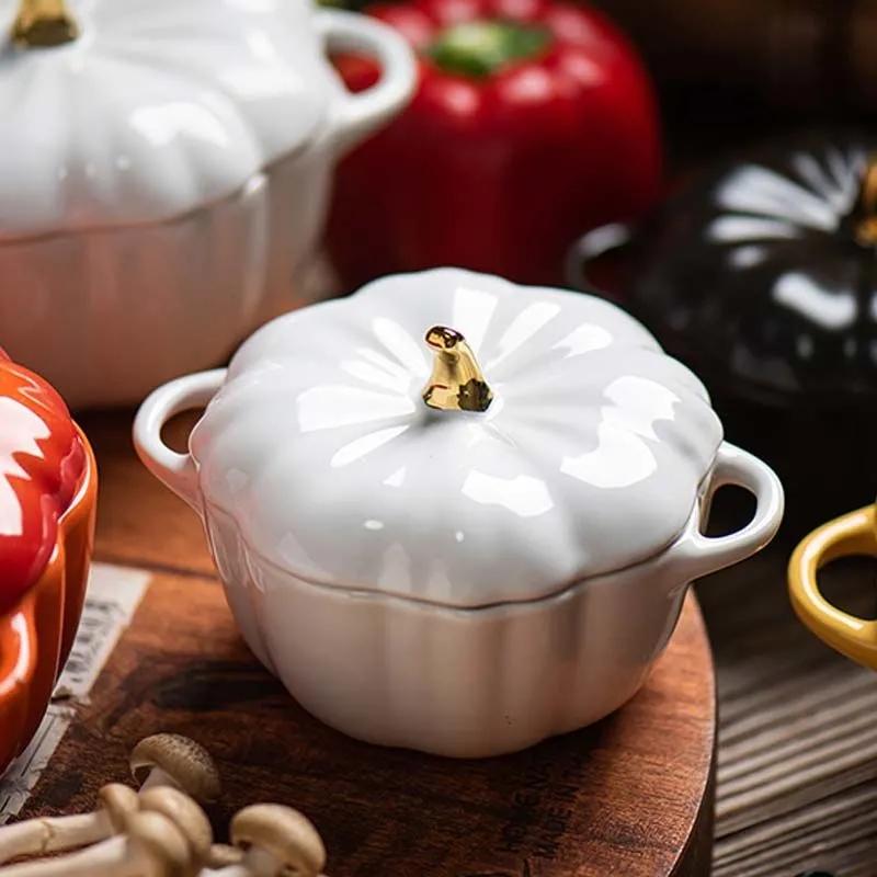 Nordic Creative Cute Pumpkin Soup with Coven Bowl Ceramic Rice Bowl Baking Tableware Dessert Soup Bowl Sprinkler Stew