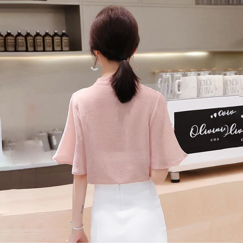 Chiffon Shirt Ruffled Short-sleeved Short-sleeved Women's Loose Plus Size Blouse Elegant and Sweet Cute Chiffon Fabric Light and Breathable