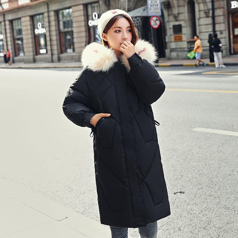 Ladies Winter Coat Mid-length Large Fur Collar Hooded Down Coat Slim Fit Hooded Thick Warmth Parka Coat