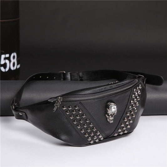 Hip Hop Waist Men and Women Leather Rivet Zircon Chest Bag Messenger Bag Sports Shoulder Bag