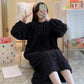 Women's Autumn Winter Thickened Coral Fleece Nightdress Large Size Loose Out Wear Warm Flannel Pajamas Solid Striped Crochet Maternity Pajamas