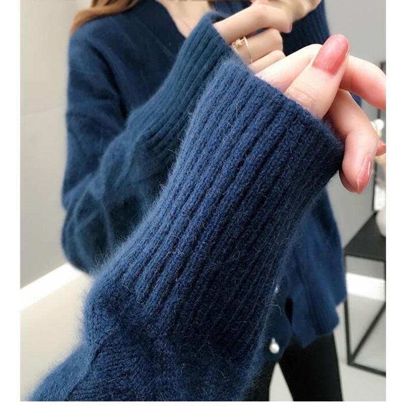 Autumn and Winter Loose Solid Color V-neck Sweater Long-sleeved Knitted Cardigan Jacket All-match Top