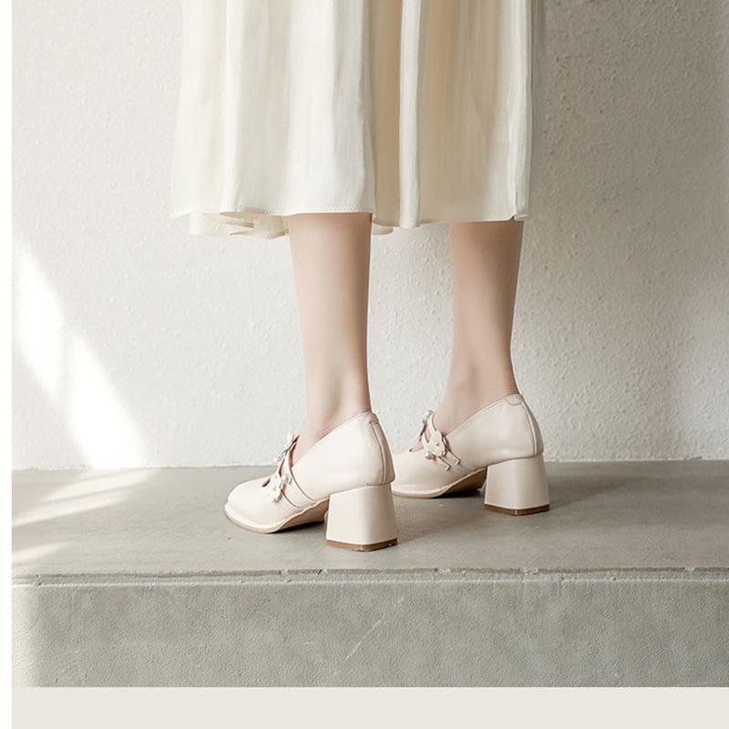 French Girl Single Shoes Small High Heels Thick Heels Retro  Gentle Mid-heel All-match
